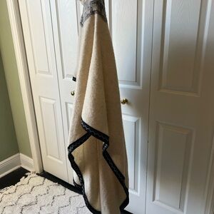Elegant Cream Wool Cape with Gorgeous Detailed Black Trim